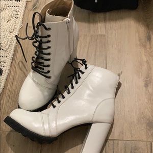 White heeled combat boots